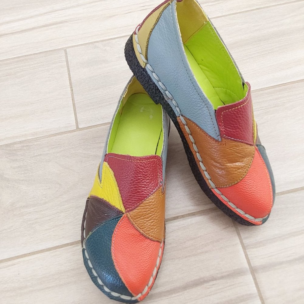 Multi Color-Block NWOB Leather Slip On Loafer Flats.  Size 7.5 by measurement